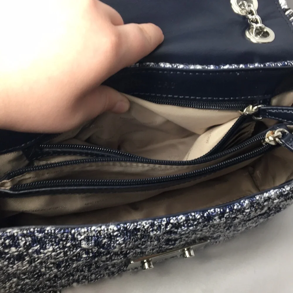 Michael Kors Navy Blue and White Tweed Flap Bag Crossbody Purse Like-NEW